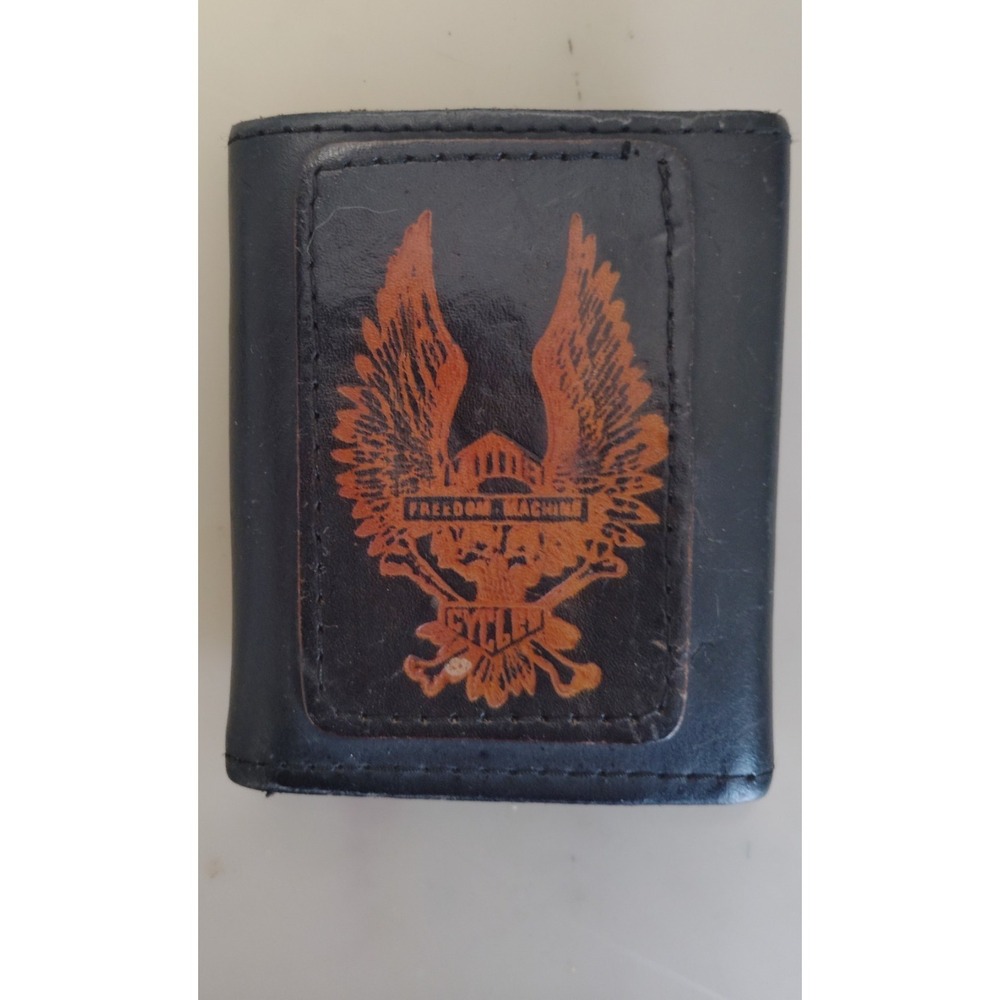 Freedom Machine Cycles Vintage Trifold Leather Wallet Biker Motorcycle USA